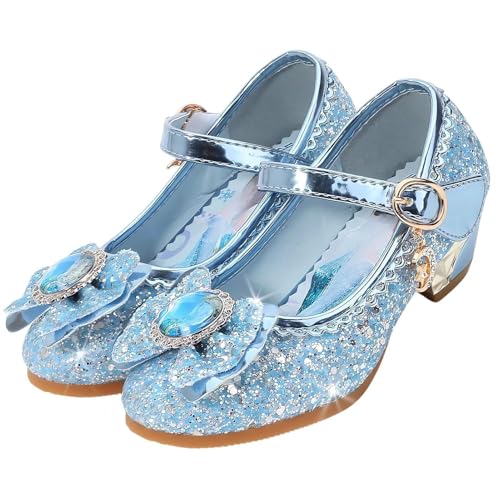 Vorkhuaeri Zapatillas de Princesa para Niñas Elsa Tacones Altos Zapatos Baile Niños Zapatos Disfraz Princesa Adecuados Vestir Fiesta Cosplay Boda (D1 Blue,31)