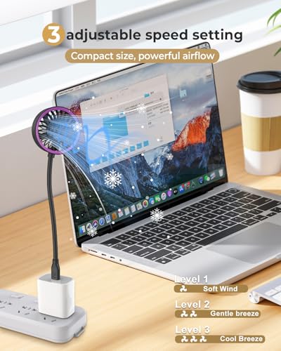 Image of ARCTICOOL Car Fan, 2.75-Inch Mini Portable USB Fan with 3 Speeds, 5V Flexible Neck 360 Rotatable Personal Cooling Desk Fan for Home, Travel, Camping, Commuting, Office (USB Laptop & Adapter Powered)