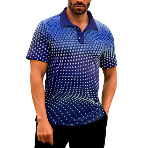 Polo de manga corta con estampado de punto ondulado degradado para hombre, polo clásico con solapa de botón, camisa de verano informal para uso diario, diseño simple sin bolsillos, camiseta básica de