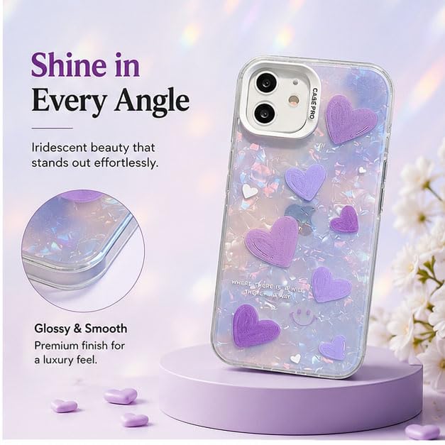 Image of mobistyle Designed for iPhone 11 Cover Cool Shining Shell Love Heart Pattern Design with TPU Edges Phone Back Cover Case for Girls Women (Bling Heart Purple)