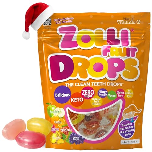 Zolli Fruit Drops Clean Teeth Candy Sugar-Free with Xylitol, Dye-Free, Keto & Diabetic-Friendly, Dentist-Approved Treats for Kids (Natural Fruit Flavors, 5 oz)