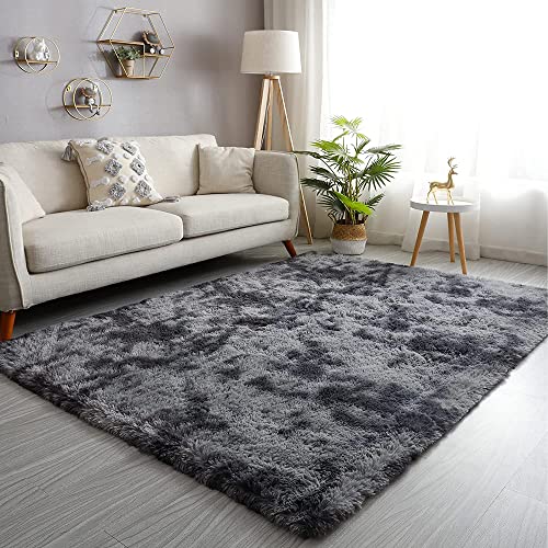 Image of Hand Made Fluffy Area Square Rug for Living Room with 2 Inch Pile Height - 4x4 Feet Black Color
