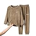 Kids Boys Girls Fuzzy 𝐏ajamas Set Winter Flannel Fleece Outfits Sweatsuit Toddler Solid Crewneck (Coffee, 3-4 Years)