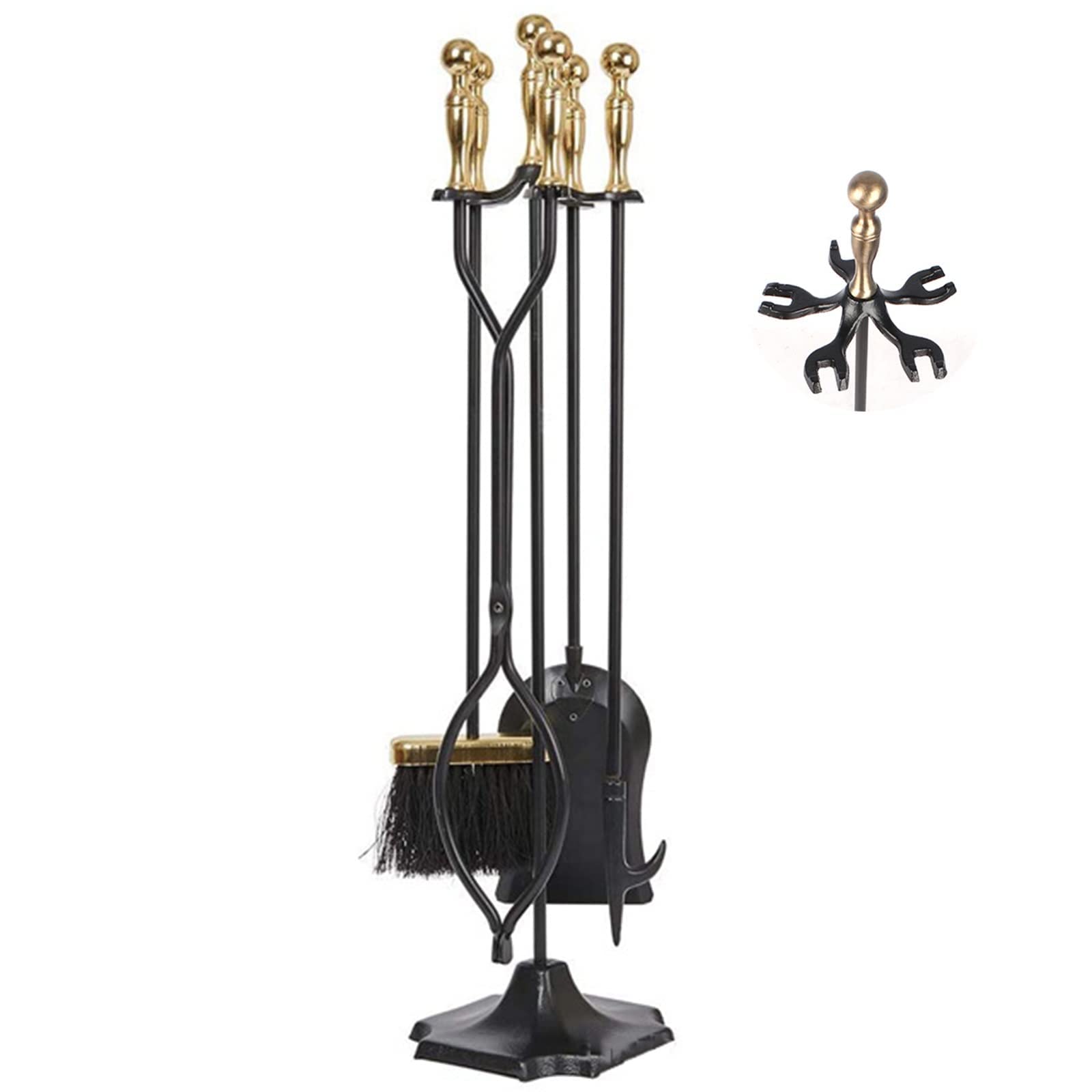Set di Attrezzi per Camino Set di Attrezzi per Camino in Ferro Battuto da 5 Pezzi, Stile Classico Dorato, Kit di Attrezzi per Stufa per Camino per Uso Domestico Resistente Set di Attrezzi per