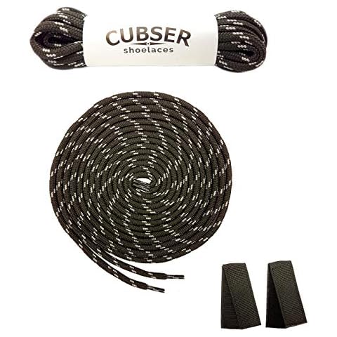 CUBSER 3 Paar extrem reißfeste Schnürsenkel - 5mm, rund, ideal für Wanderschuhe, Arbeitsschuhe und starke Beanspruchung, mit Schnürsenkel Fixator (120cm, Schwarz-Grau) Cover