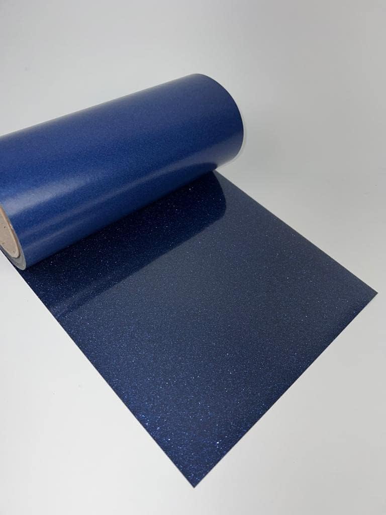 Glitter Heat Transfer Vinyl Full Roll 20" or 10" x 27 Yards -6 Colors- Iron-ON HTV (10" x 27 Yards, Navy Blue)