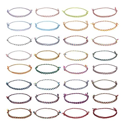 KALVICA 32 Piezas Trenzadas Pulsera para Mujeres Niña Hombres Hechas a Mano Trenzado Pulsera Cuerda Pulseras de La Amistad Pulseras de Hilos de Colores Ajustable