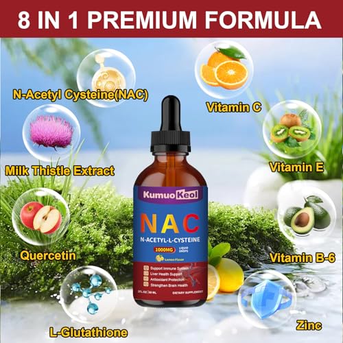 Image of NAC Supplement N-Acetyl Cysteine Liquid, N Acetyl Cysteine 1000mg Liquid Drops with Quercetin Zinc for Adults, Kids, Support Liver Lung Function, Antioxidants, Immunity, Skin Health, 2 Fl Oz