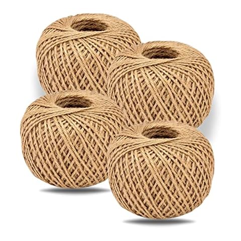 Pack of 4x48M Jute Twine String, Natural Jute Hessian String Cord Twine for Arts and Crafts, Decoration, Bundling, Gift Wrapping, Floristry, Rustic Jars, Garden and Recycling Cover
