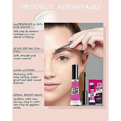 Waterproof Brow Gel Clear, 2PCS Strong Hold Eyebrow Gel Set, Thickening Eyebrow Mascara Long-Lasting Quick-Drying Transfer-Proof Brow Setting Glue Kit, Natural-Looking Brows, Women Girl Eye Makeup-00#