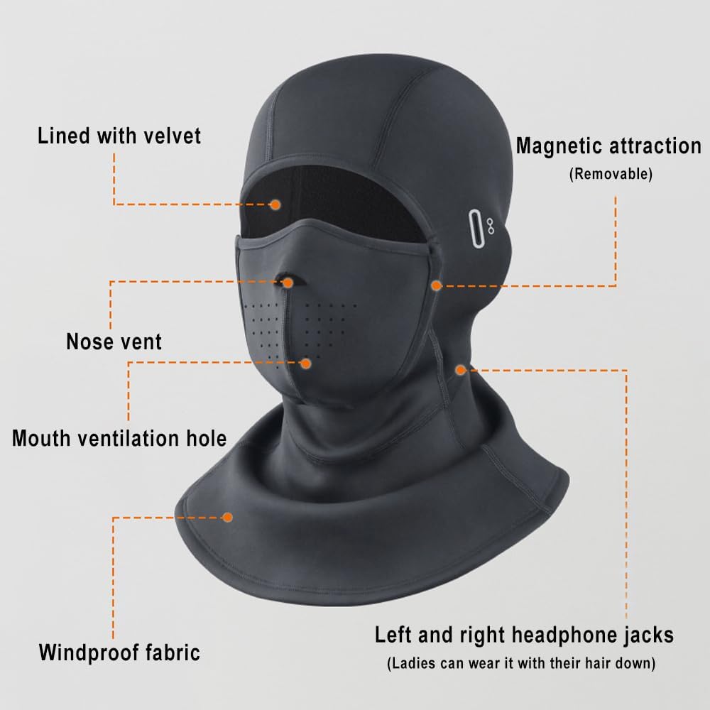 Balaclava Ski Mask, Breathable Magnetic Face Mask with Reflective Graphics Windproof Cold Weather Gear for Skiing Cycling