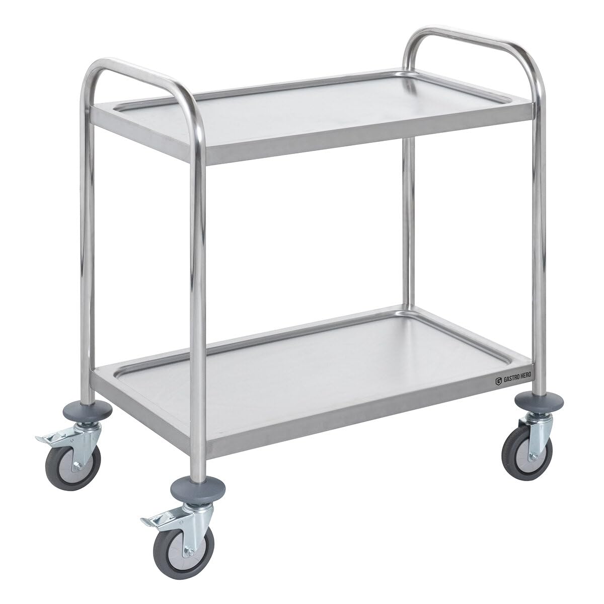 GastroHero Servierwagen ECO 2 Small Edelstahl 2 Etagen Transportwagen Küchenwagen Gastro 80 kg Traglast Rollen gebremst