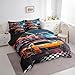 Feelyou Boys Race Car Queen Size 7 Piece Bedding Set - Kids Racing Car Comforter Set with Sheets, Includes Comforter, Sheet Set, Pillowcases & Pillow Covers - Soft Breathable