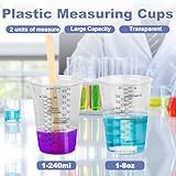 TAIHOBO 50PCS Plastic Measuring Cups 240ml, Paint Mixing Cups with 50 Wooden Sticks, Transparent Small Measuring Cup, Epoxy Resin Accessories with Graduated for Liquids Paints Pigments Cooking - Image 6