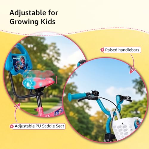 Image of Amazon Brand - Jam & Honey 14T Bicycle for Kids | Sturdy Steel Frame | EVA Tyres | Adjustable Seat & Handlebar | Training Wheels | Front Storage Basket | Pink | for Ages 5+ Years