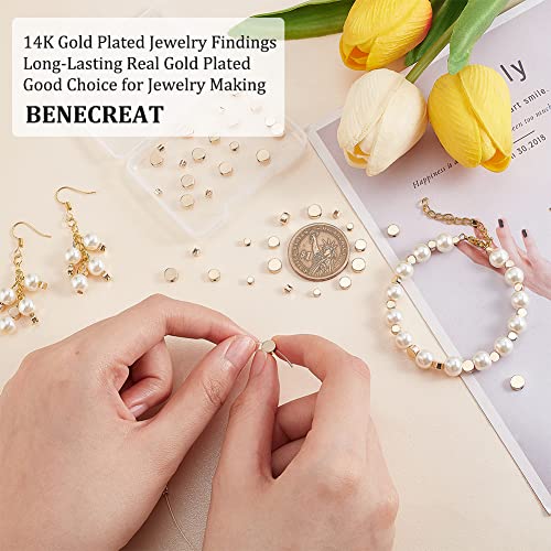 BENECREAT 64Pcs Real 14k Gold Plated Spacer Beads,4 Styles Smooth Round Beads Gold Spacers Flat Round Brass Metal Spacer Beads for DIY Jewelry Making Findings and Other Crafts - Image 3