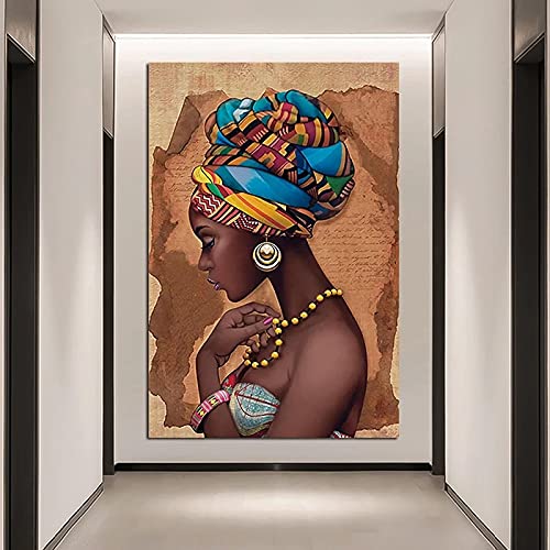 Schwarze Afrika Frau Portrait Gemälde Poster und Drucke Leinwand Gemälde Wandkunst für Wohnzimmer Heimdekoration Bilder 30 x 50 cm rahmenlos Cover