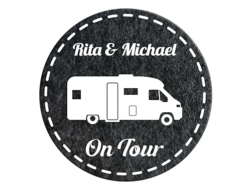 4 Filz Untersetzer Camping personalisiert mit Wunschtext und Motiv, Geschenk für Camper, Wohnwagen Deko, Wohnmobil Geschenk, Wohnwagen Gadgets