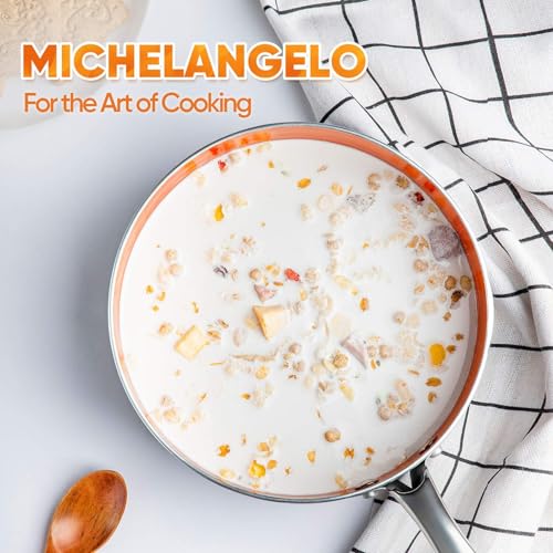 Image of MICHELANGELO 1 Quart Saucepan with Lid, Ultra Nonstick Coppper Sauce Pan with Lid, Small Pot with Lid, Ceramic Nonstick Saucepan 1 Quart, Small Sauce Pot, Copper Pot 1 Qt, Ceramic Sauce Pan - 1 Quart