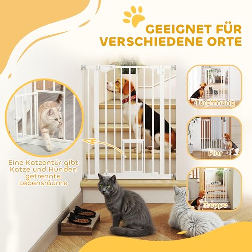 PawHut Treppenschutzgitter Türschutzgitter Ohne Bohren 74-80cm Kinderschutzgitter mit Auto-Close, Einhand Öffnung, doppelte Verriegelung, Türgitter für Kinder, Haustiere, für Treppen, Türen, Weiß