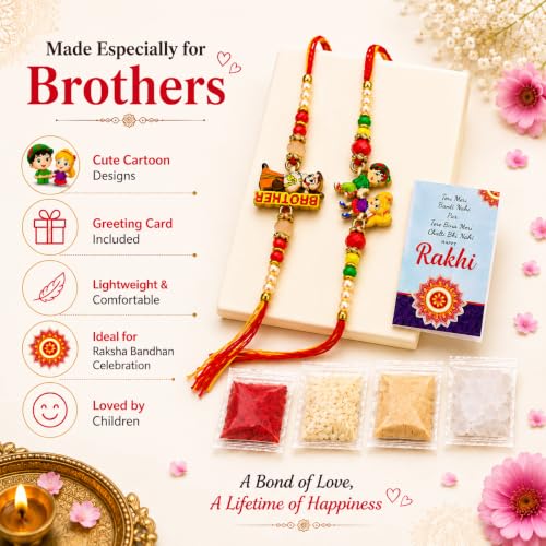 Image of Divayanshi Designer Rakhi for Brother Set of 2 | Handmade Pearl & Crystal Bead Rakhi | Raksha Bandhan Gift Box with Roli Chawal