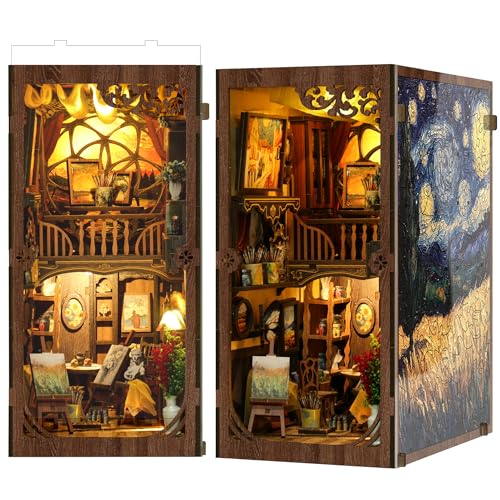 SUNNINO Book Nook Kit - DIY Miniature House Kit 3D Wooden Puzzles Doll House DIY Book Nook Kits for...
