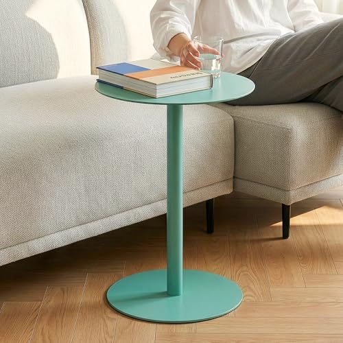 [en.casa] Mesa Auxiliar Nastätten Tablero Redondo para Sala Terraza Práctica Mesilla de Noche Apta para Interior/Exterior Mesa de Café Metal 50 x Ø 40 cm - Verde Menta