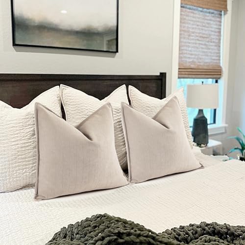 ZWJD Beige Pillow Covers 26x26 Set of 2 Chenille Throw Pillow Covers with Elegant Design Soft and Luxurious Decorative Throw Pillows for Couch, Bed, and Home Decor