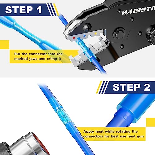 Haisstronica HX-1025 200Pcs 16-14 Awg Blue Heat Shrink Butt Connectors-Tinned Red Copper 0.8Mm-Marine Grade Insulated Crimp Wire Connectors-Waterproof Electrical Connectors-Butt Splice thumb #2