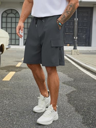 Image of Hardaddy Men's Casual Stretch Cargo Shorts Classic Drawstring Elastic Waist Relaxed Fit Work Short with 5 Pockets