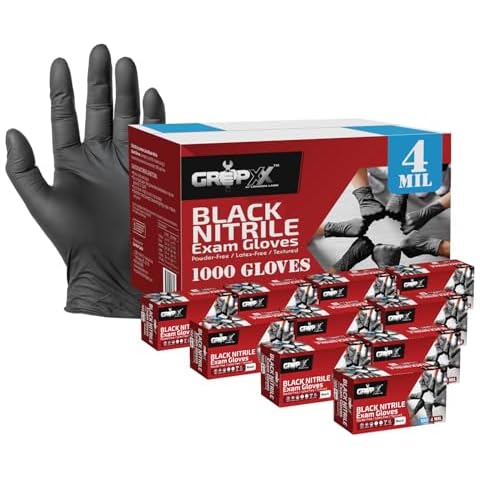 London Labs GRIPXX Black Nitrile Gloves - 4 Mil Thick, Disposable Multi-Purpose Nitrile Gloves – Latex & Powder-Free - 100/200/1000 Count (XS, S,M,L,XL,XXL) Cover
