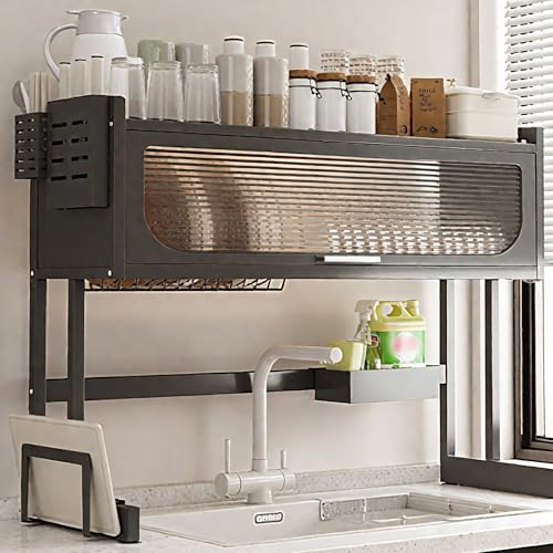 Escurreplatos de acero al carbono que ahorra espacio con puerta plegable, cocina multifuncional para un secado y drenaje eficientes de los platos