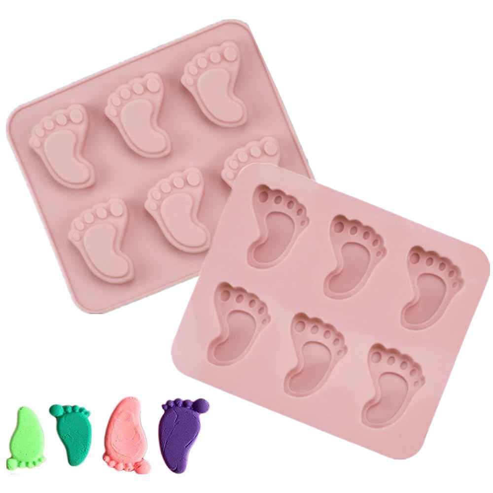 KOXLONG 2 Pcs Silicone Baby Feet Chocolate Moulds 6-Cavity Cookie Moulds Resin Muffin Jelly Candy Baking Molds for Making Chocolate Cake Decoration DIY Gift Baby Party Supplies, Pink