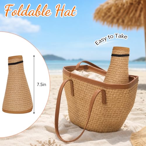 Sombreros visera de paja para mujer con ala ancha miniatura 4