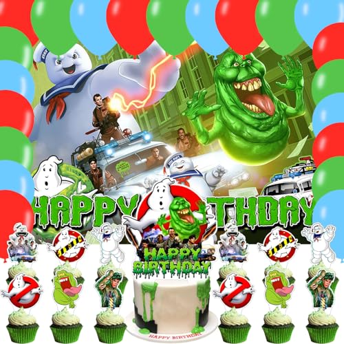 Ghostbusterss Party Supplies5x3FT Cartoon Ghost Backdrop Halloween Theme Happy Birthday Party Banner for Boys and Girls Anime Party Decoration