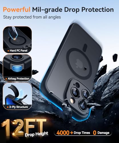 Image of CANSHN Magnetic Compatible with iPhone 13 Pro Max Case, Upgraded [Full Camera Protection] [Compatible with Magsafe] [Translucent Matte] Shockproof Protective Phone Case Cover 6.7 Inch - Black