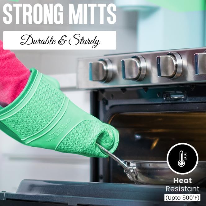 Miniatura 4 de Guantes de horno de silicona resistentes al calor, 500F - 14.5 pulgadas, extra largos, diseño de agarre, guantes de horno de silicona con forro