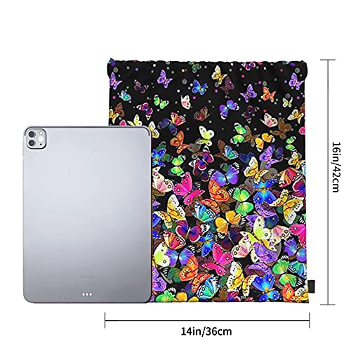 Cute Colorful Butterfly Drawstring Backpack Bags Gym For Women Girls Adult Sports Draw String Back Sack Cinch Travel Dance Sackpack Lightweight Water Resistant #TOP5