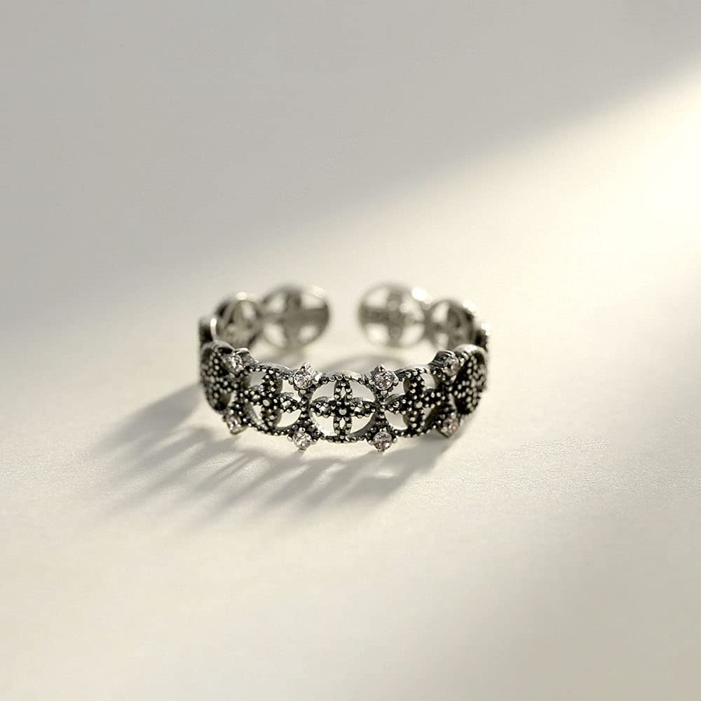 Anello da dito aperto regolabile S925 da donna - Vecchio anello congiunto realizzato in stile vintage, anello a coda larga Fantai vuoto impilabile, regali di compleanno economici per le donne