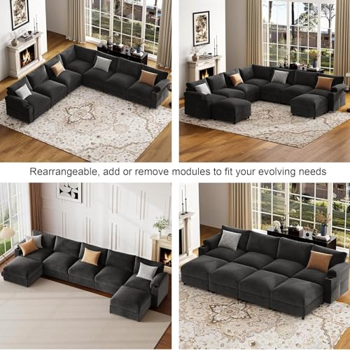 Image of Sectional Couches for Living Room FSC Certified Chenille Modular Couch Oversized Cloud U Shaped Convertible Sleeper Sofa Chaise Detachable Armrest Cushion (Chenille Green, U Shape 8 Seat)