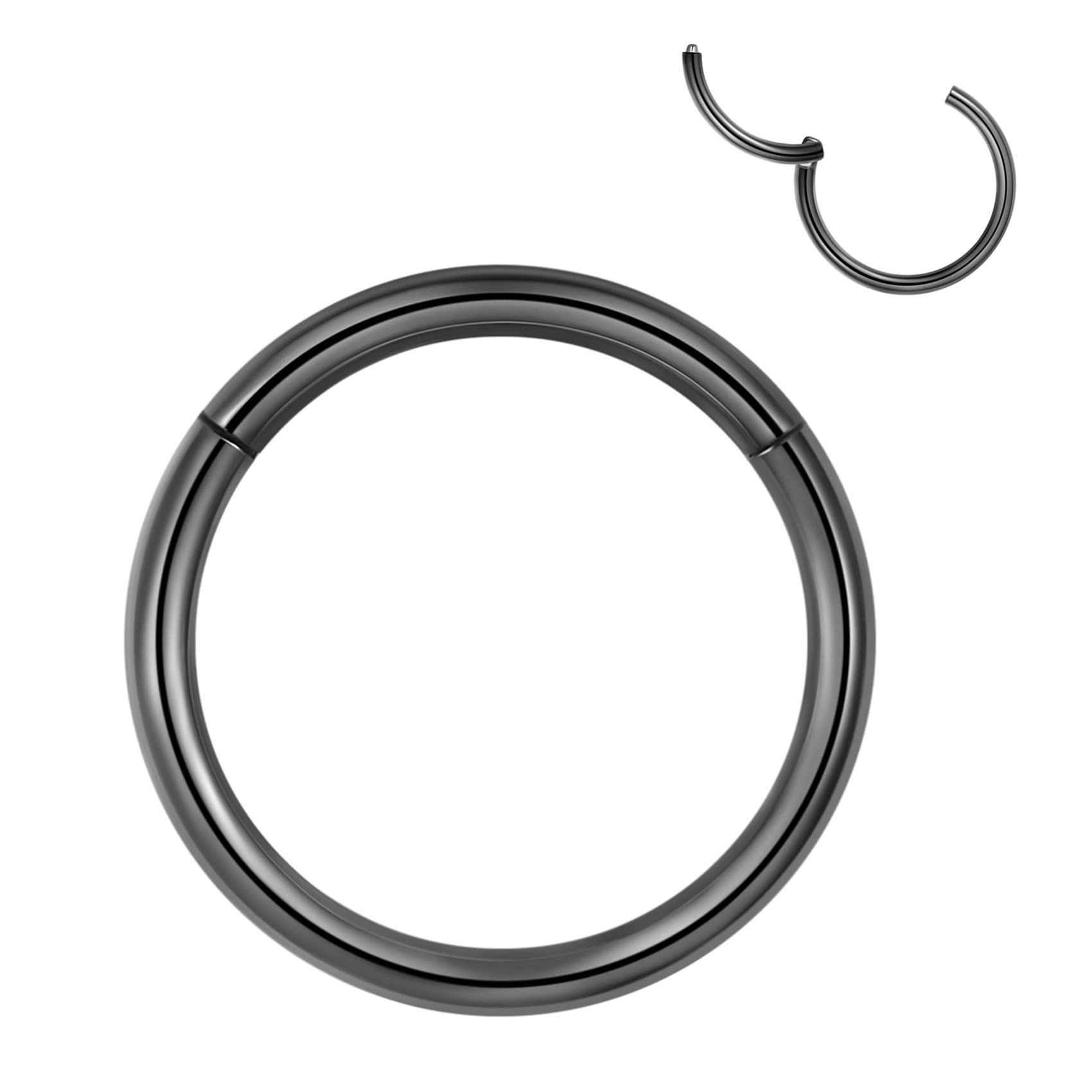 PopuhoopsAro hipoalergénico con bisagras para la nariz, 20 g, 18 g, 16 g, 14 g, 12 g, 10 g, 8 g, diámetro de 5 mm a 16 mm, acero quirúrgico 316L, piercing corporal, joyería para nariz, hélice,