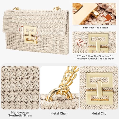 Image of Gets Straw Clutch Purse for Women, Woven Beach Bag Summer Corssbody Purse Small Rattan Shoulder Bag for Travel | Hand-woven