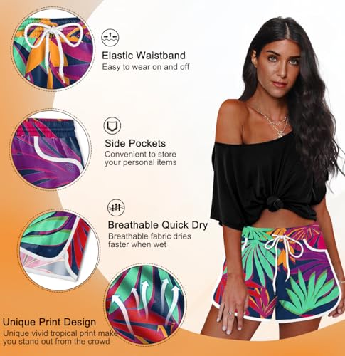 Image of For G and PL Women Summer Floral Beach Boardshorts with Pockets Swim Trunks