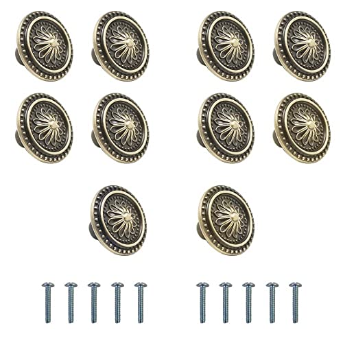 Image of VOLO Antique Brass Cabinet Knob /Wardrobe Door Knobs /Cupboard Drawer Pull Handle /Kitchen Drawer Knob (Knob S-152 Antique), Antique Brass Finish (10)