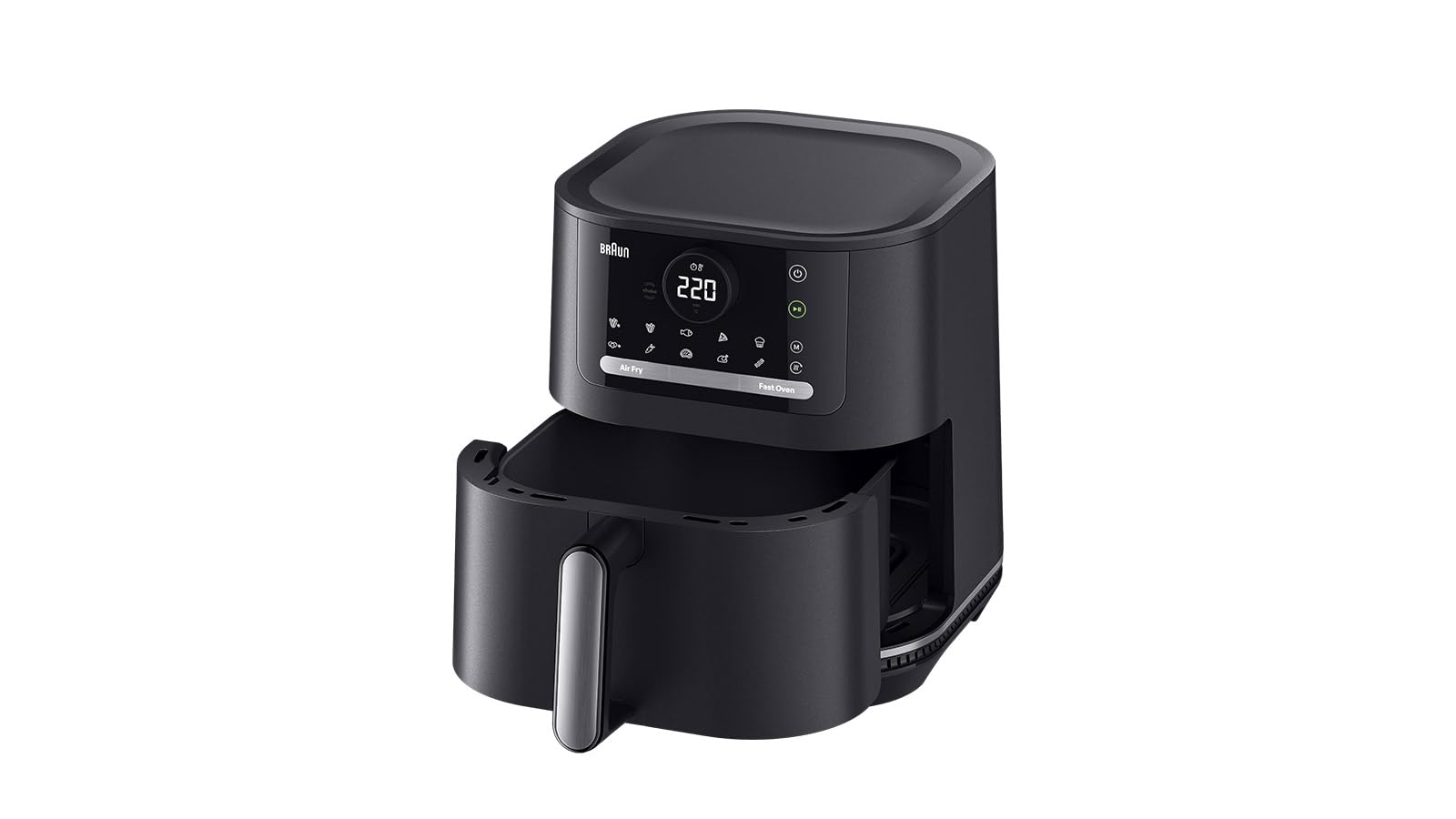 Braun MultiFry 5 - Heißluftfritteuse für fettarmes Kochen, einfache Zubereitung mit 8 Kochprogrammen, PFAS-freier Garkorb mit 6L Fassungsvermögen, 80 °C bis 200 °C, 1700W, Mattschwarz (HF 5034I BK)