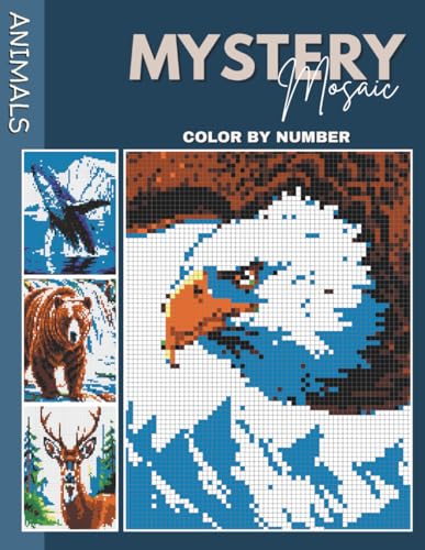 MOSAICO MISTERIOSO PARA COLOREAR POR NÚMEROS ANIMALES: Revela 50 diseños de animales maravillosos. Coloreado fácil con solo 12 colores. Libro de colorear divertido y relajante para adultos