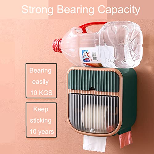 Wall Mount Nail Free Toilet Paper Holder Waterproof Tissue Roll Holders With Phone Shelf And Drawer, Large Heavy Duty Toilet Paper Roll Storage Dispenser For Kitchen Bathroom Washroom Green #TOP6