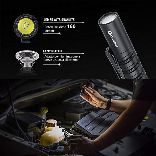 Olight I3T EOS 180 Lumen Mini Torcia Portachiavi Con Clip Torce LED Portatile Alta Potenza Impermeabile IPX8 con 2 Modalità dell'illuminazione Batteria AAA Inclusa per Uso a Casa o All'aperto