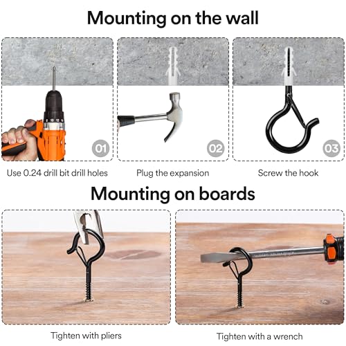 NEZUIBAN Screw Hooks for Outdoor String Lights,20PCS,Black