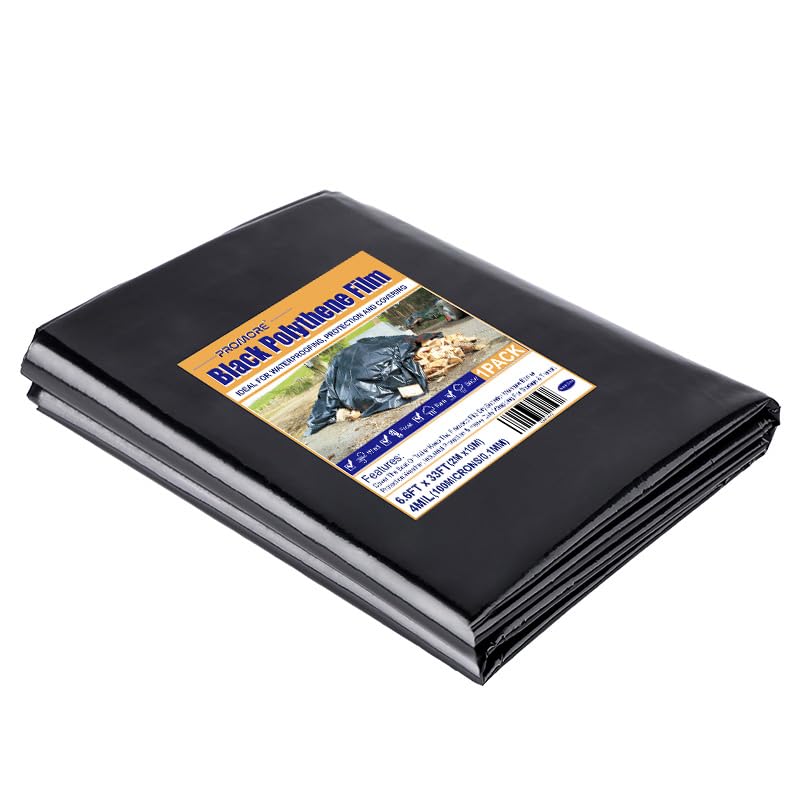 PROMORE Bâche en Plastique polyéthylène Noir très épaisse de 2Mx10M (125Mu /500G) revêtement d'étang, bâche de Construction Robuste en Plastique...